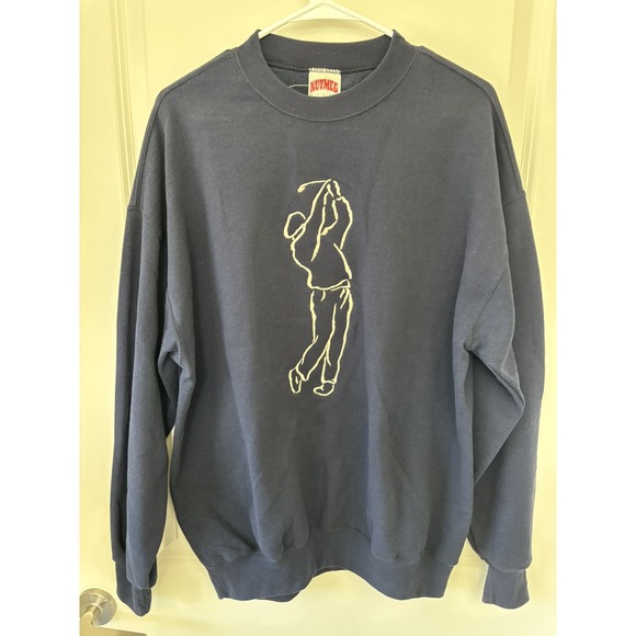 VTG Nutmeg Mills Sweater Mens Large Blue Golfer Embroidered‎ Made In USA NWOT - Picture 1 of 5